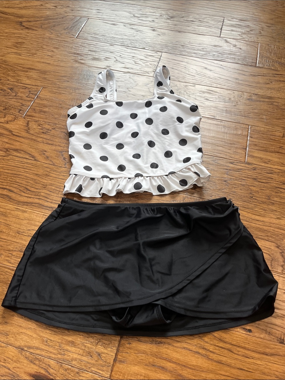 Catalina White and Black Polka Dot Tankini with Black Swim Skirt